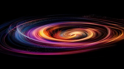 Obraz premium Abstract swirling light trails, vibrant colors on black background.