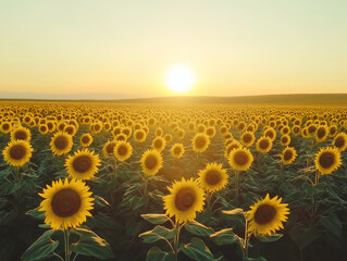 Obraz premium sunflowers in full bloom under a golden sunset