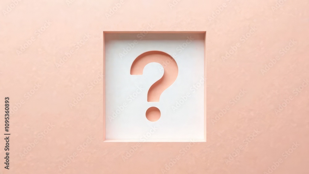 Poster geometric design with recessed question mark on textured peach background