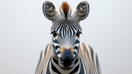 Obraz premium Portrait of a zebra with detailed black and white stripes, isolated on a clean white background