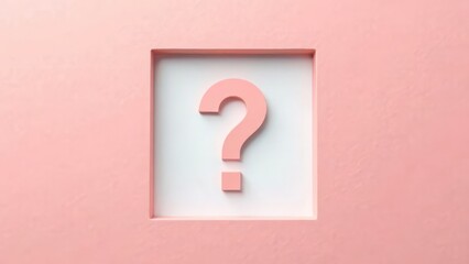 Pink question mark on minimalist pink background with square emphasis