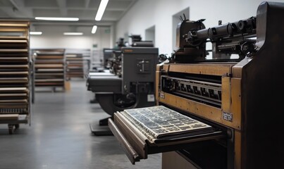 Vintage printing press with type trays.