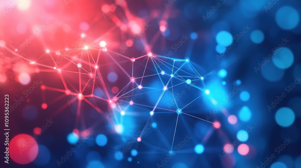 Poster abstract network connection: digital red and blue node web