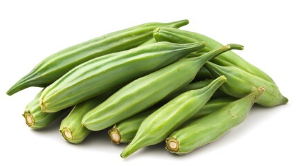 Obraz premium Food, Okra Stew, on White Background, Photo Realistic, Wallpaper, Cover and Screen for Smartphone, PC, Laptop, 9:16 and 16:9 Format