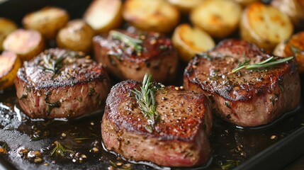 Rosemary Garlic Roasted Beef Filets and Potatoes