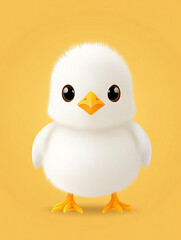 Fototapeta premium A cute and fluffy baby chick stands upright with a cheerful expression on a sunny yellow background