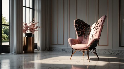 Pink butterfly chair in elegant room.