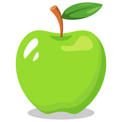 Bright Green Apple Icon in Simple Flat Cartoon Style, Editable and Scalable Vector Illustration, Isolated on White Background, Perfect for Logos, Icons, and Graphic Design Projects