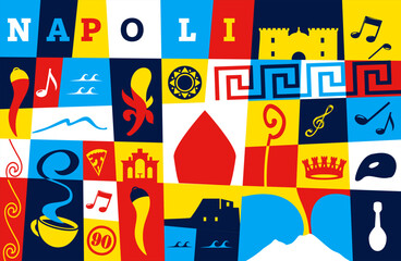 graphic illustration pattern for the city of naples with symbols