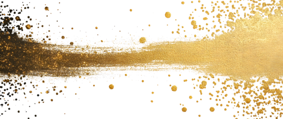 Gold sparkle splatter border . Gold Foil Frame Gold brush stroke on transparent background.