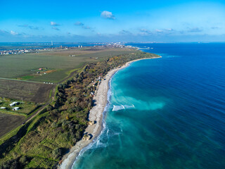 Aerial view of Tuzla beach - Romania. A wild beach at the Black Sea seen from above