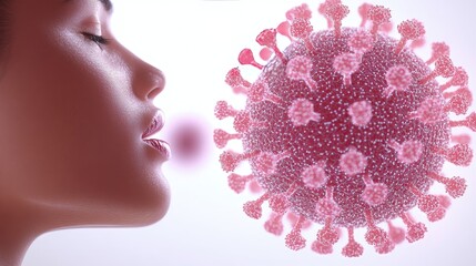 Human breath meets swirling virus particles, depicting health themes