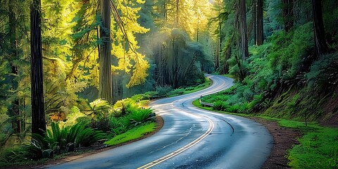 Fototapeta premium Scenic road in Redwood National Forest