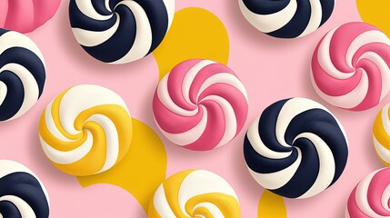 Colorful swirl candies sit on a playful surface, sparking sweet cravings and fond memories