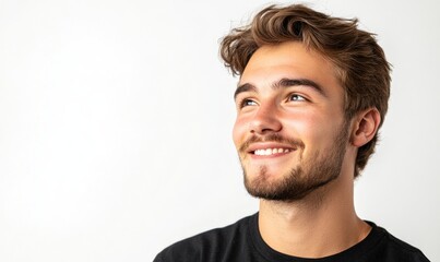 Obraz premium Young Man Smiling and Looking Upwards