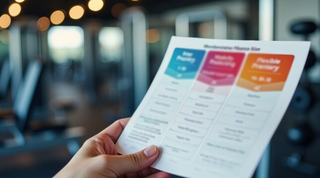 Gym membership with flexible plans concept, Close-up of a membership brochure or flyer showing different gym plan options