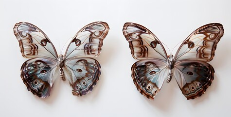 Two delicate glasswing butterflies with translucent wings, showcasing intricate patterns in shades of brown and teal.