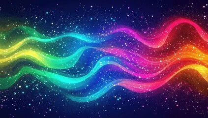 Obraz premium カラフルな波模様が星空を背景にした幻想的な風景を描く