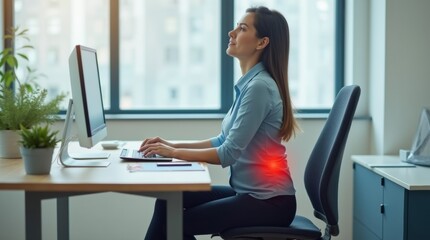 Office ergonomics for lumbar pain management with stretching exercises and pain relief tips