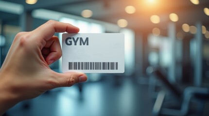 Close-up of a membership card for gym access, Hand holding a gym pass. Mockup, clear and blank