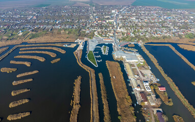 Aerial view of the tourist harbor in Jurilovca village - Romania