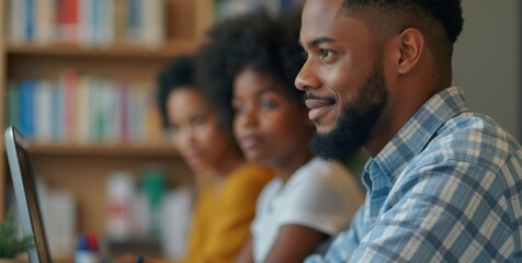 Obraz premium Virtual Learning: African American Male Student Excelling in Online Education