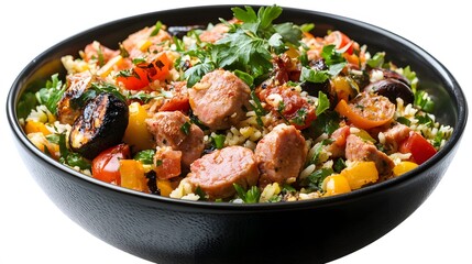 Food, Paella, on White Background, Photo Realistic, Wallpaper, Cover and Screen for Smartphone, PC, Laptop, 9:16 and 16:9 Format