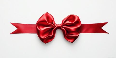A Red Satin Ribbon Bow on White Background