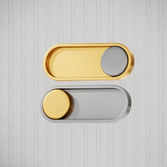White on toggle switch button isolated over white background. App slider concept. Mockup template. 3d rendering.
