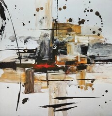 Minimalist contemporary watercolor abstract painting in grey brown color composition