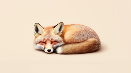 Obraz premium Peaceful Sleeping Fox on Soft Neutral Background, capturing the essence of tranquility and natural beauty. Perfect for themes of calmness, wildlife, and simplicity.