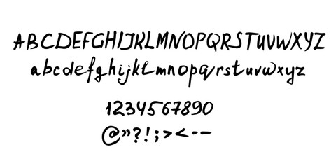 Handwriting English alphabet and numbers.