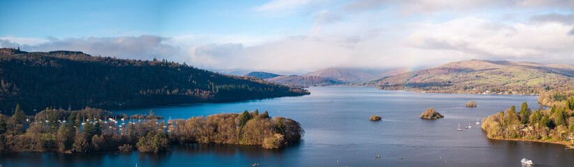 Panoramic aerial image of Windermere lake in the lake district area of Cumbria - UK 