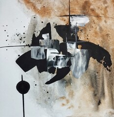 Minimalist contemporary watercolor abstract painting in grey brown color composition