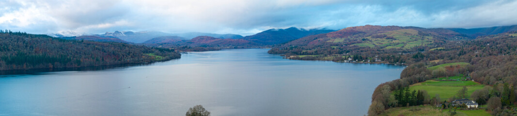 Panoramic aerial image of Windermere lake in the lake district area of Cumbria - UK 