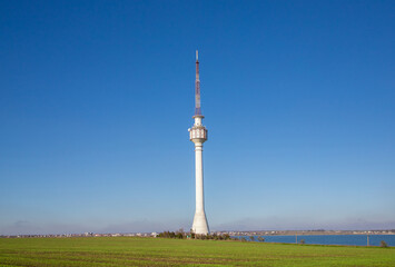 Fototapeta premium The radio and television tower in Techirghiol - Romania. It is a tower built to host a radio and TV broadcasting station