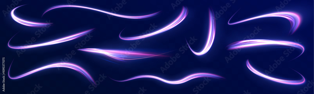 Leinwandbilder Lines in the shape of a comet against a dark background. Vortex streams of neon light. Abstract vector fire circles, sparkling swirls and energy light spiral frames. 