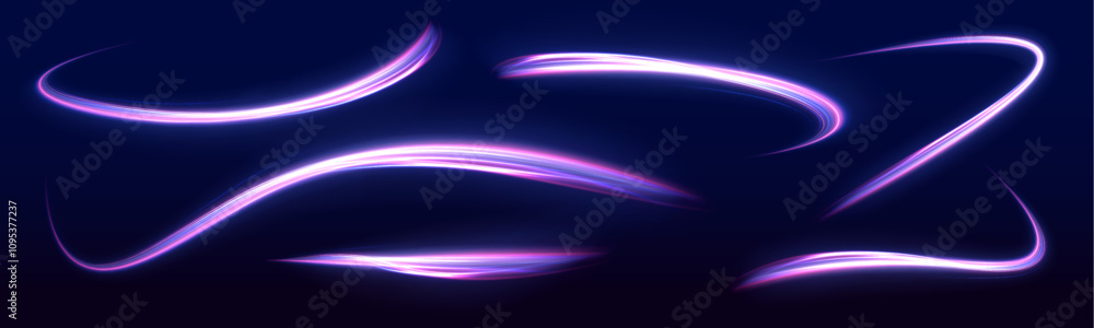Poster set of neon speed lines on transparent background. explosion in universe. speed connection vector ba