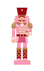Pink Nutcracker Soldier with Spear Illustration. Christmas Toy Illustration. Holiday Decoration.