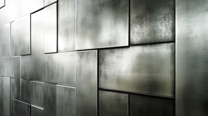 Abstract Metallic Wall: Geometric Grey Steel Panels Texture