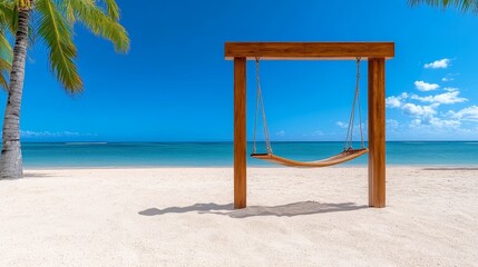 Tropical Beach Paradise Relaxing Hammock Swing on White Sand