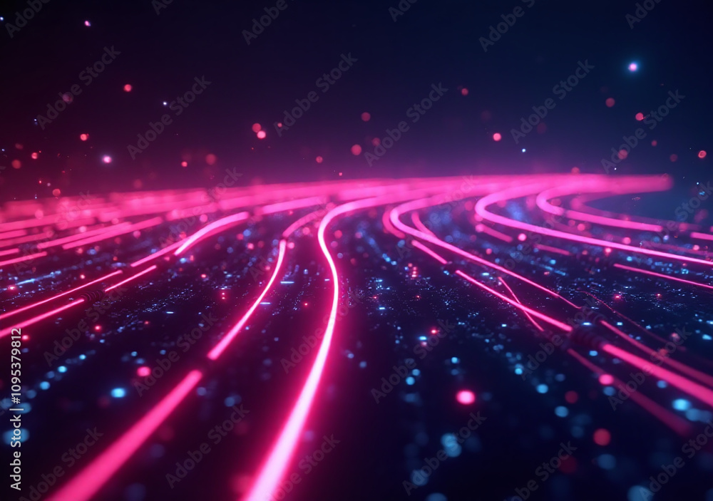 Poster futuristic neon glowing lines create high tech abstract background