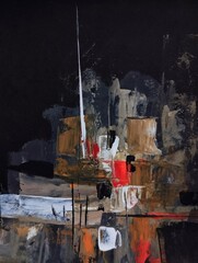 Fototapeta premium Artistic contemporary abstract painting in classic brown vermilion Composition color