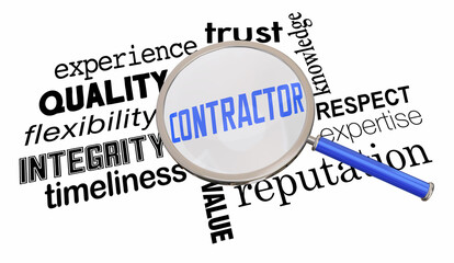 Contractor Magnifying Glass Find Search for Best Contract Professional for Job 3d Illustration