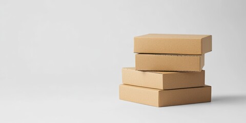 Stacked Cardboard Boxes On A White Background