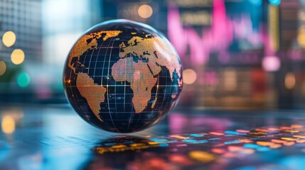 Illuminated Globe Reflecting Global Market Data