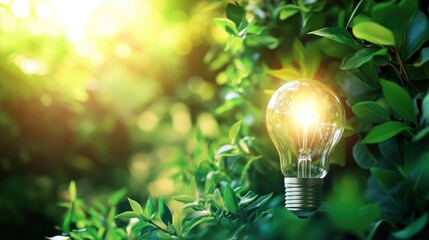 Glowing Lightbulb Amidst Lush Green Foliage