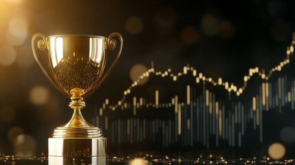 A golden trophy with a sales chart soaring upwards, success, achievement, award, sales performance