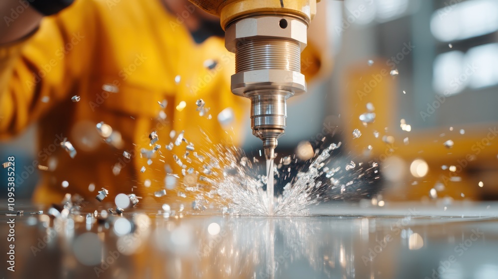 Aufkleber an operational cnc machine at a manufacturing site drills metal precisely, creating a captivating ca