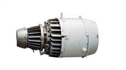Detailed Airplane Engine on White Background